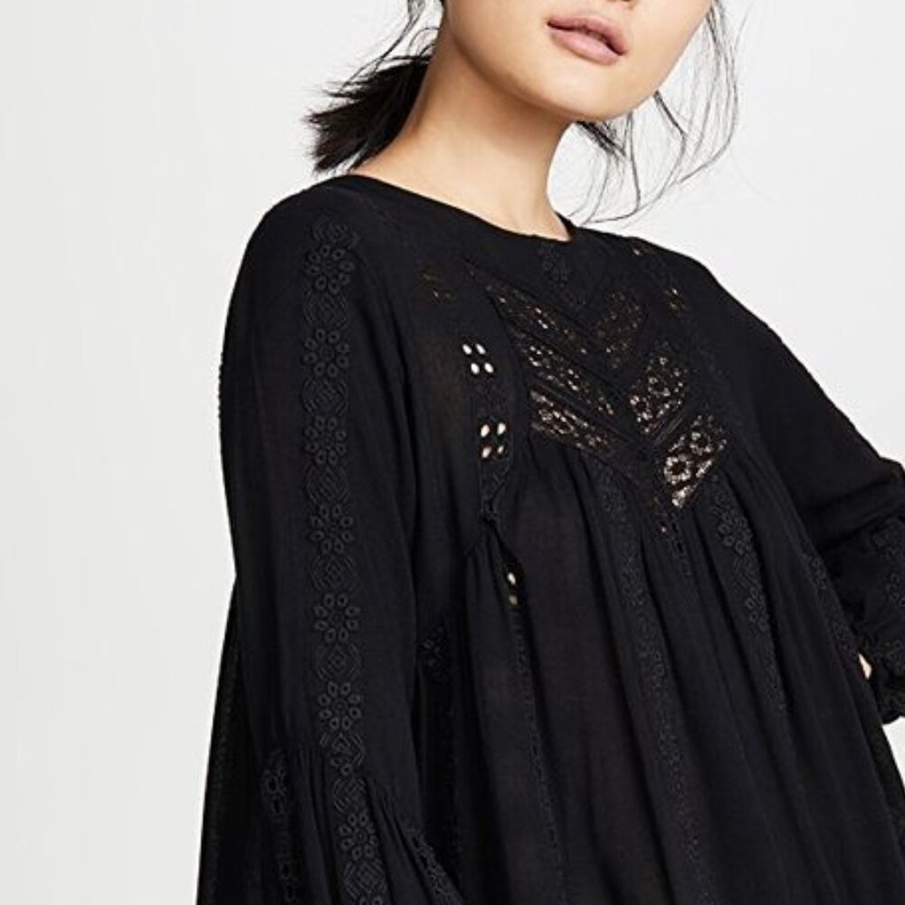 Free People Kiss Kiss Tunic Lace Eyelet Black Sz XS - Picture 4 of 6